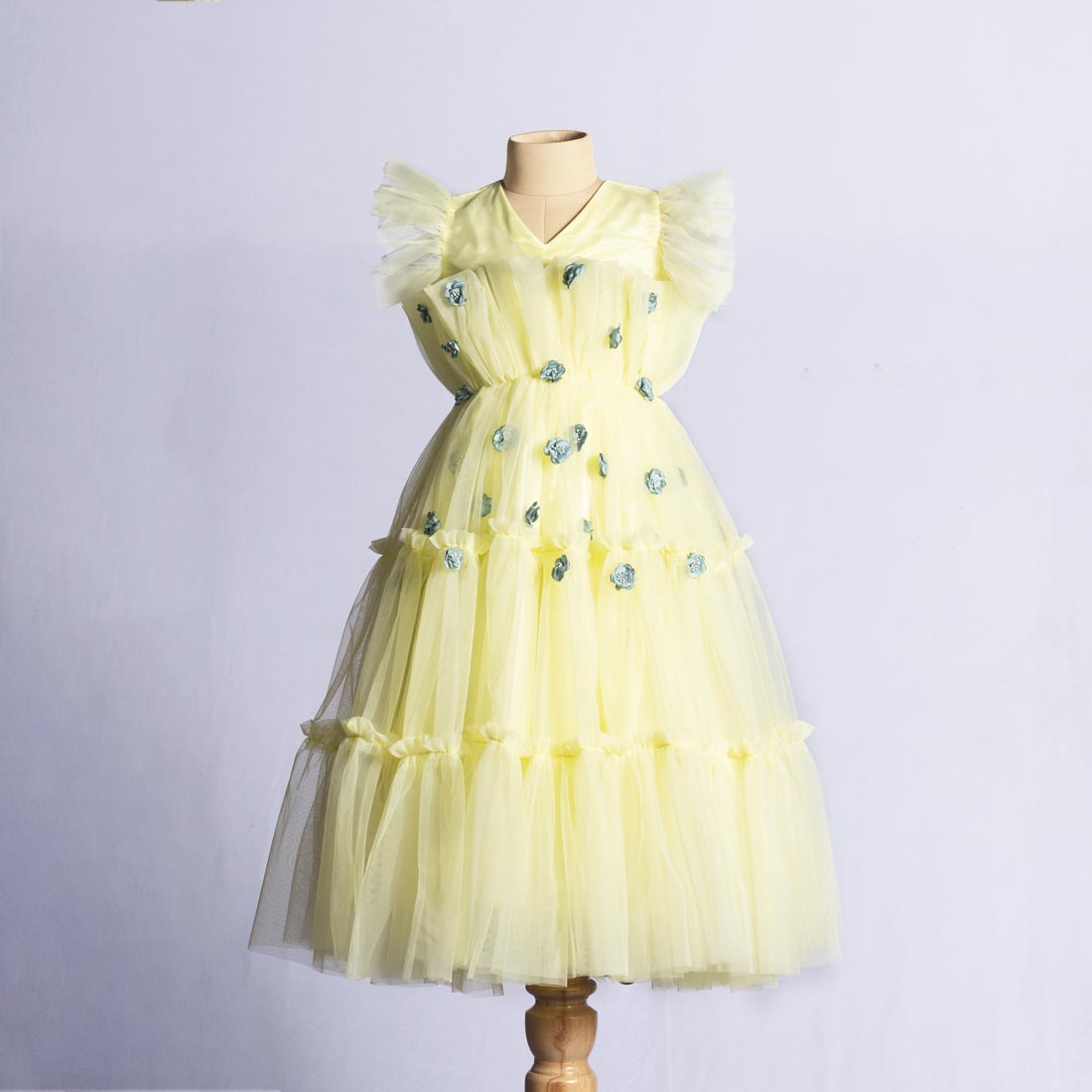 Yellow Gray Florals Gown